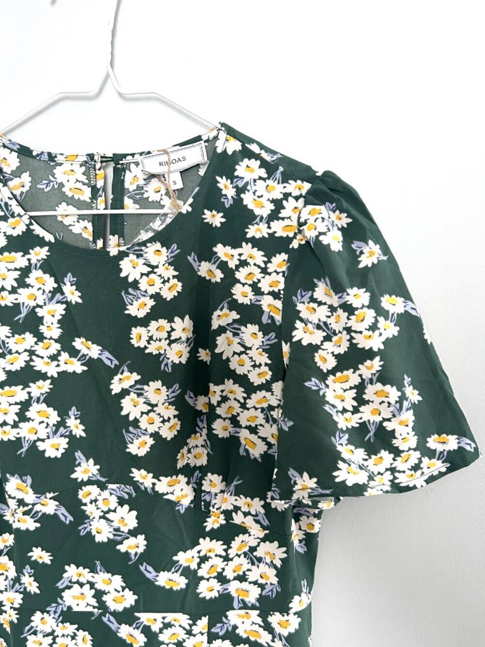 RIHOAS Green White Daisy Floral Midi Cottagecore Midi Dress Short Sleeve Size S - Picture 3 of 8